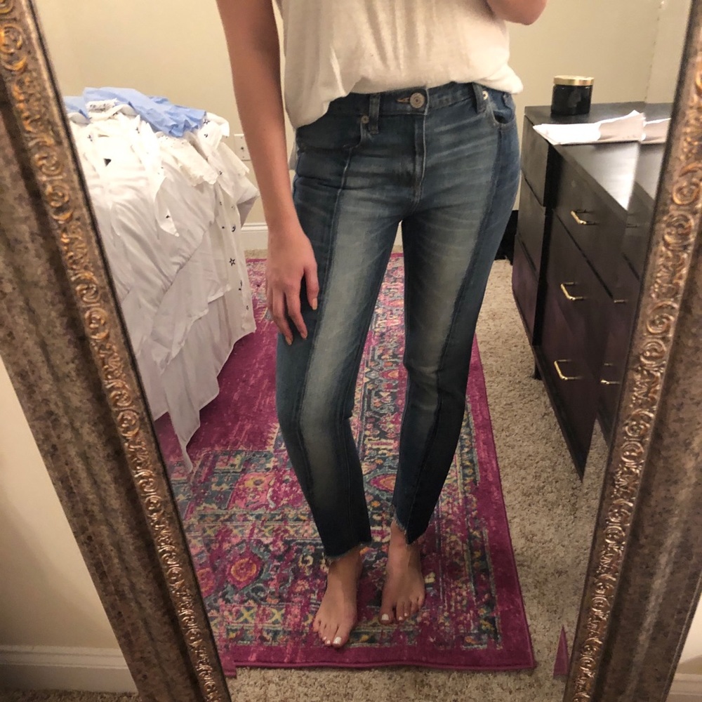 Express 2 tone raw ankle hem jeans